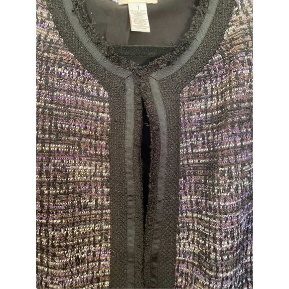 Chicos women’s tweed panel, front pocket fringe blazer/jacket size 8/10  - Picture 3 of 6